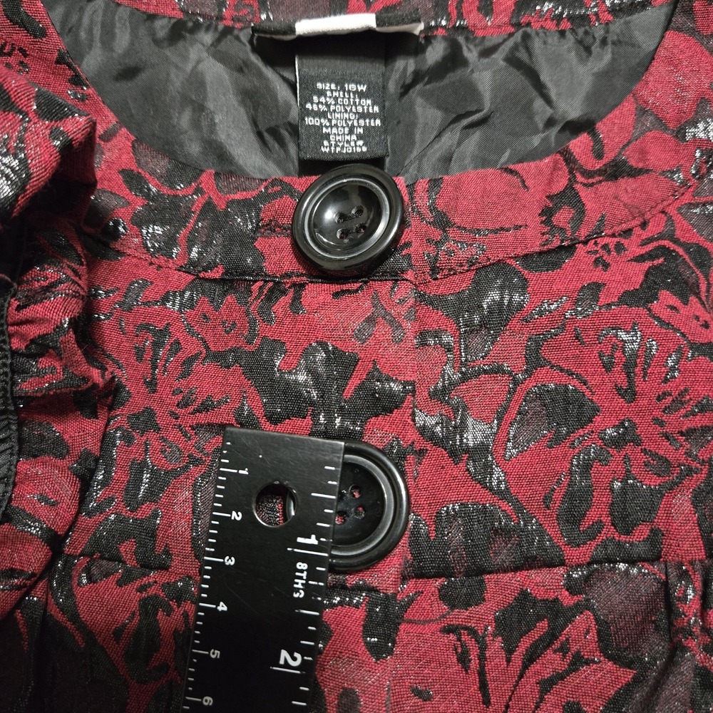 Studio 1940 Jacket Womens 16W Red Floral Jacquard Lined 3/4 Sleeve Collarless - Picture 6 of 8